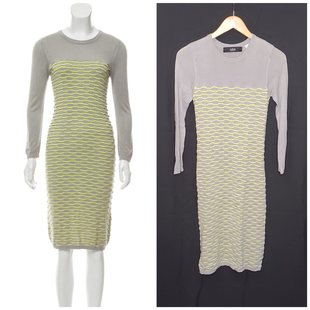 CUT25 BY YIGAL AZROUËL Grey & Yellow Weave Knee-Length Sweater Dress Size Small - Picture 1 of 11